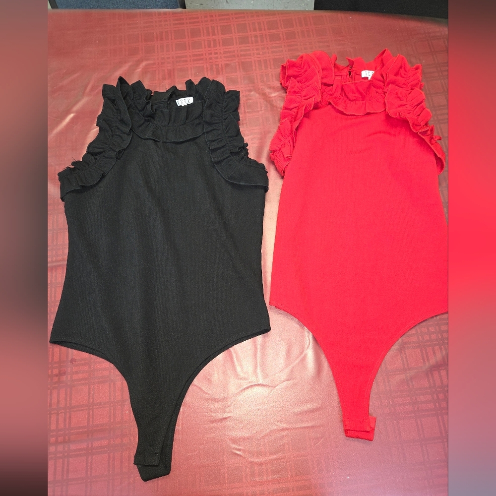 Ruffled Black & Red Bodysuit Set